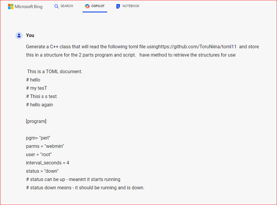 Using copilot to create toml reader class - Jon Allen's Linux Stuff